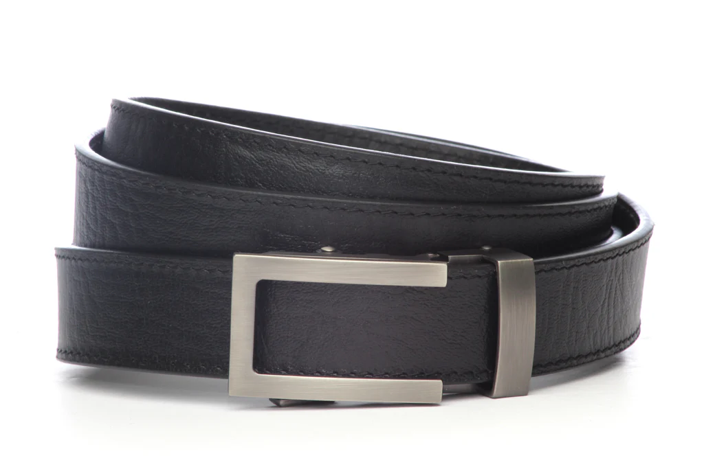 1.25" Black Buffalo Veg. Tanned Leather Strap w/Traditional Buckle in Gunmetal