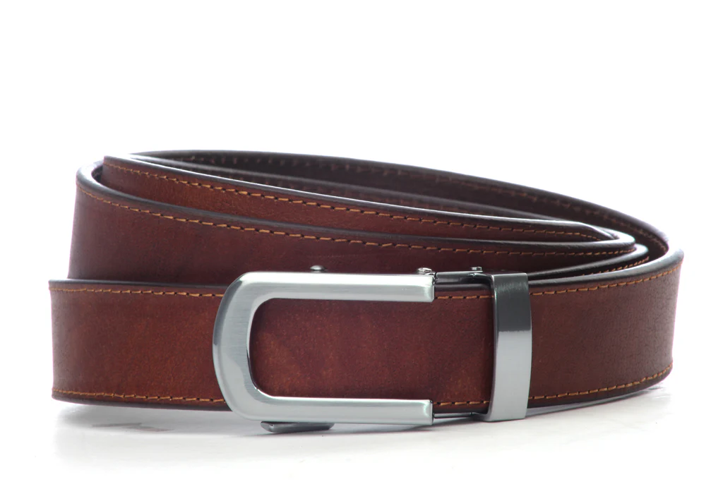 1.25" Marbled Tan Buffalo Veg. Tanned Leather w/Traditional in Silver w/ Curve Buckle