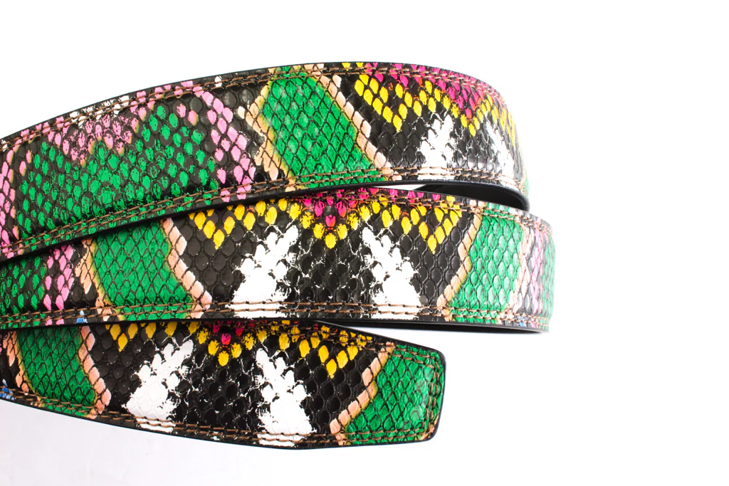 1.25" Multi-Colored Boa Print Strap - Green / Light Pink - Image 5