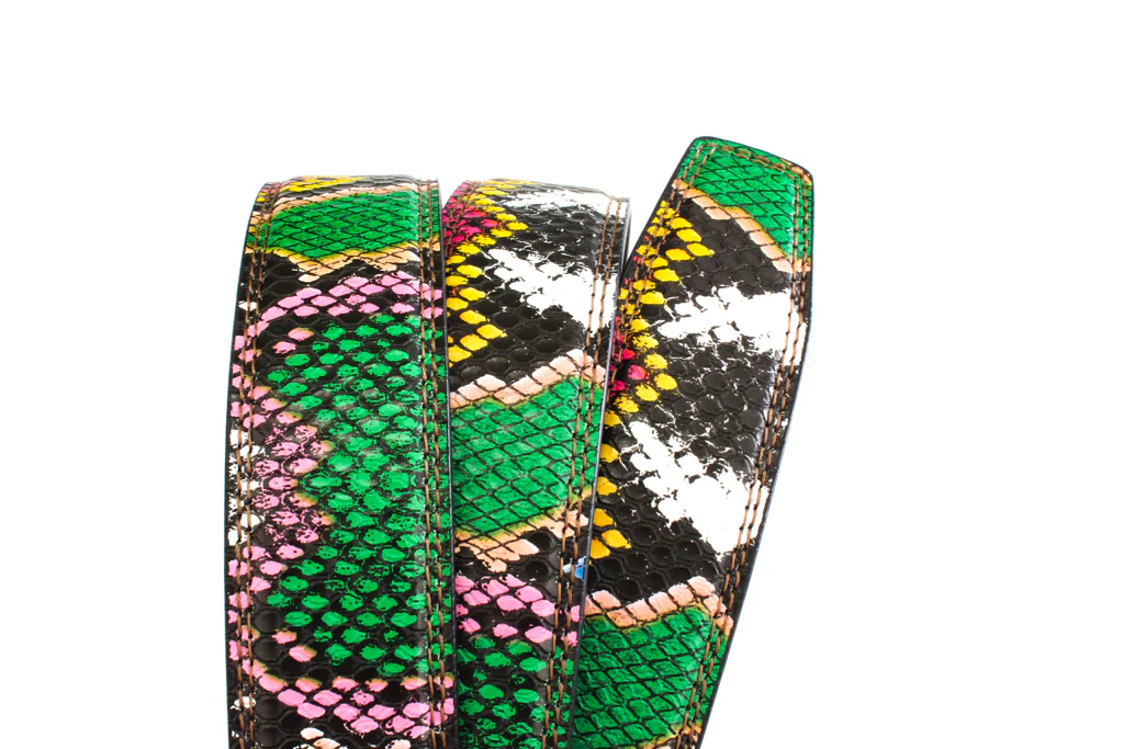 1.25" Multi-Colored Boa Print Strap - Green / Light Pink - Image 6