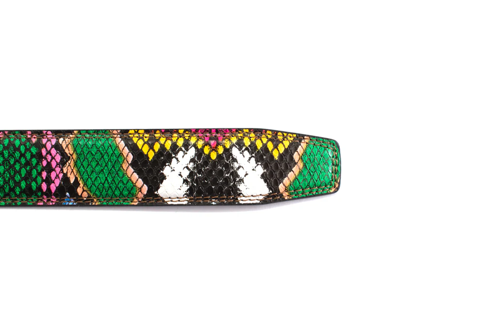 1.25" Multi-Colored Boa Print Strap - Green / Light Pink - Image 7