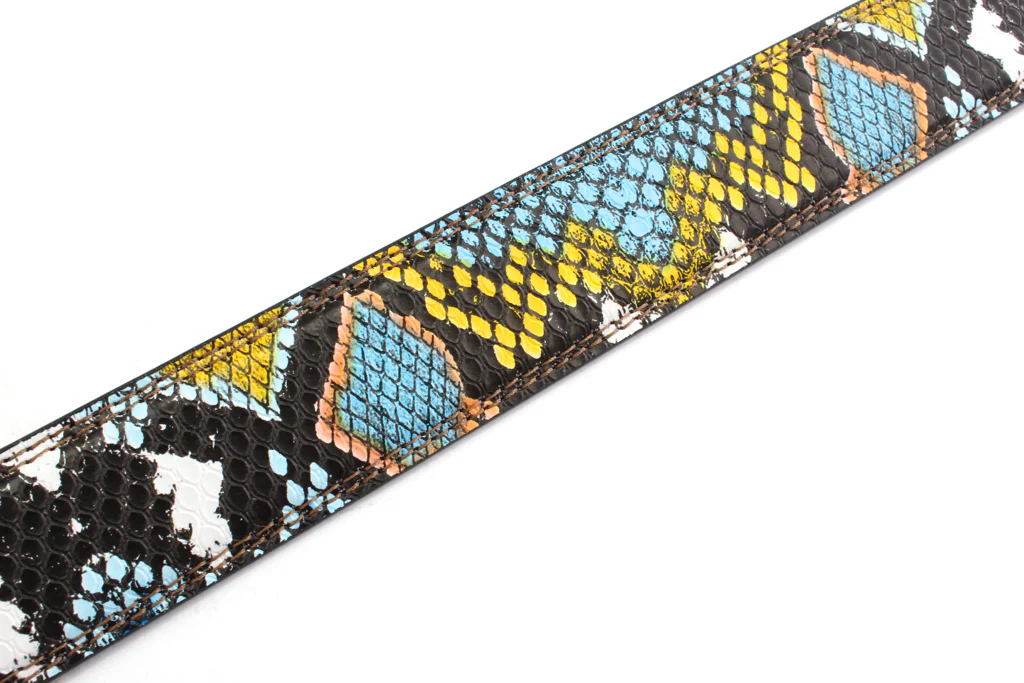 1.25" Multi-Colored Boa Print Strap -Light Blue / Yellow - Image 3