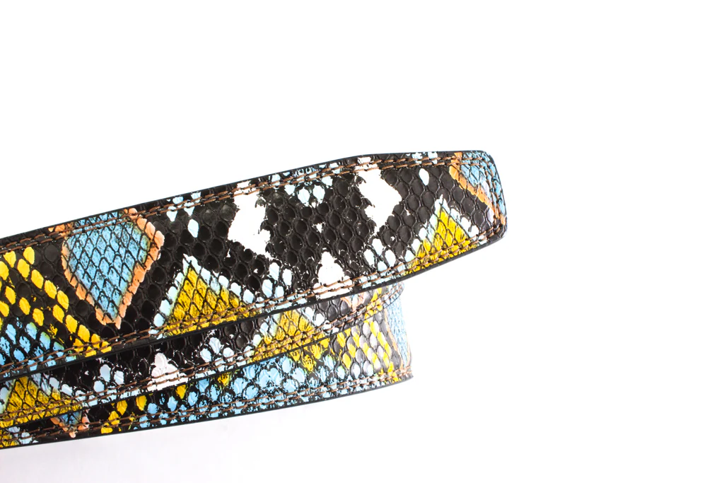 1.25" Multi-Colored Boa Print Strap -Light Blue / Yellow - Image 6