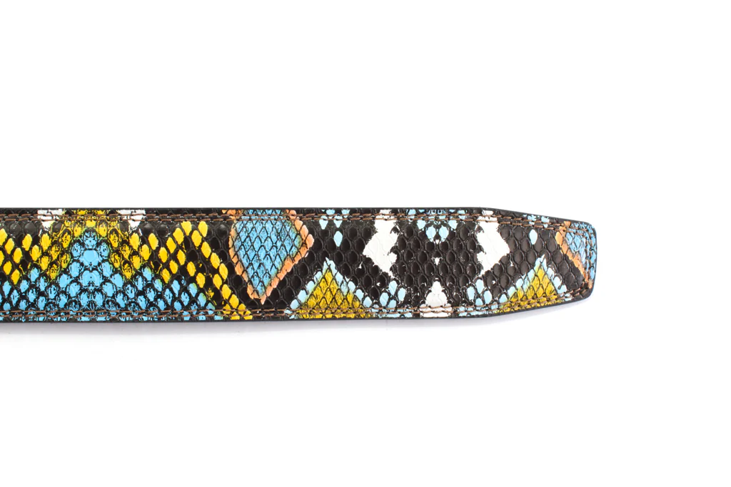 1.25" Multi-Colored Boa Print Strap -Light Blue / Yellow - Image 7