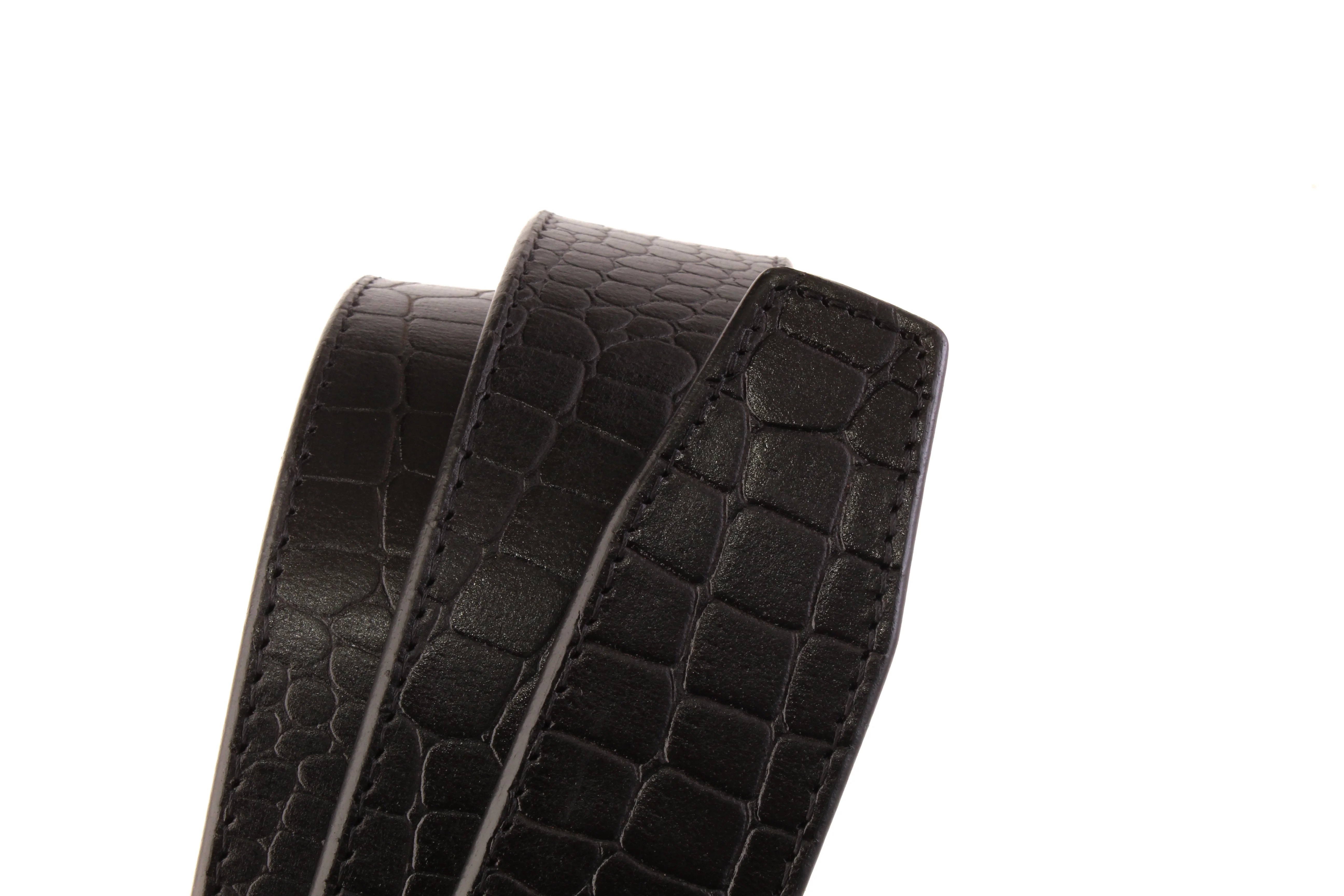 1.5" Black Crocuffalo Vegetable Tanned Leather Strap - Image 3