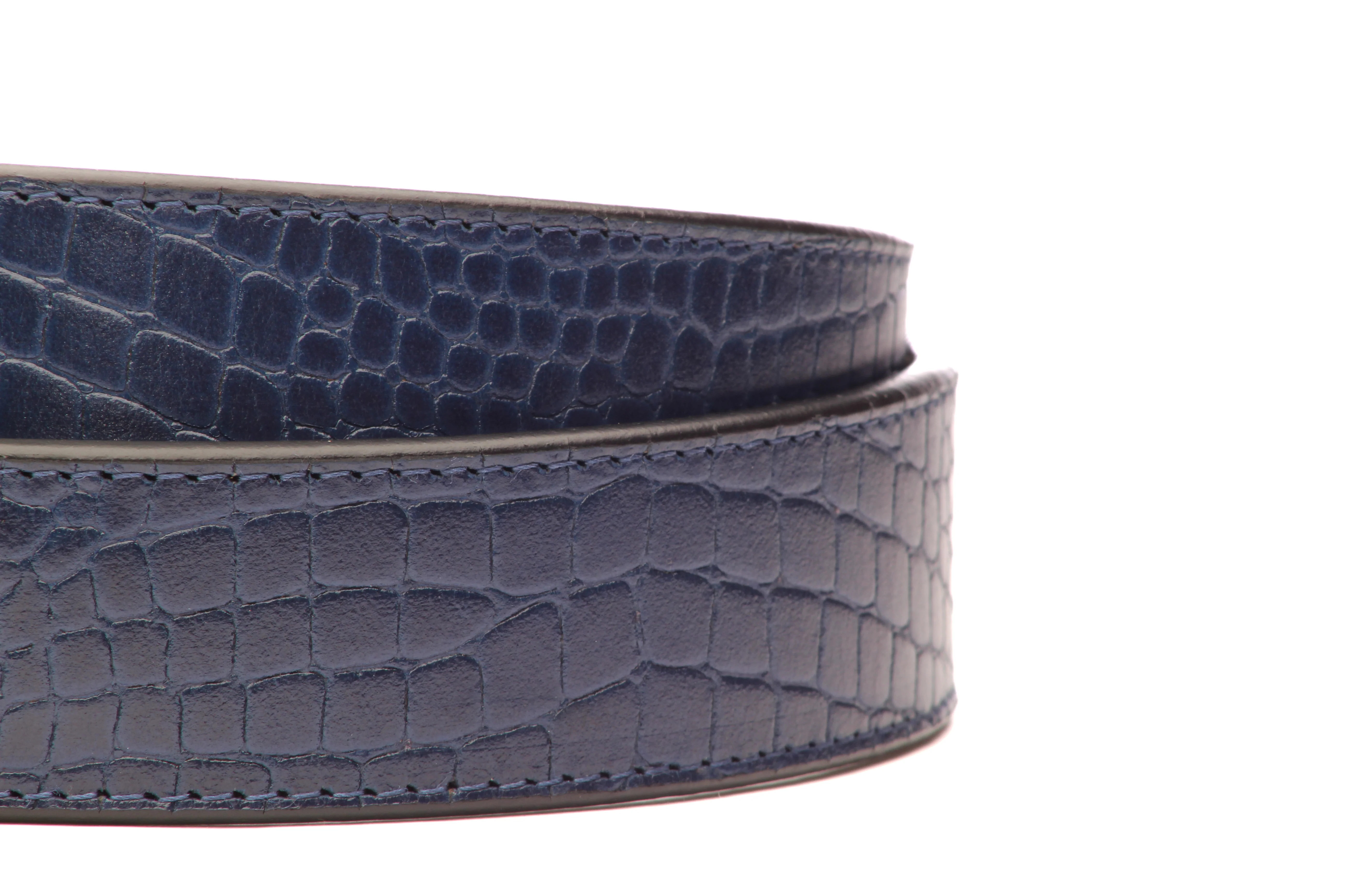 1.5" Navy Crocuffalo Vegetable Tanned Leather Strap - Image 9