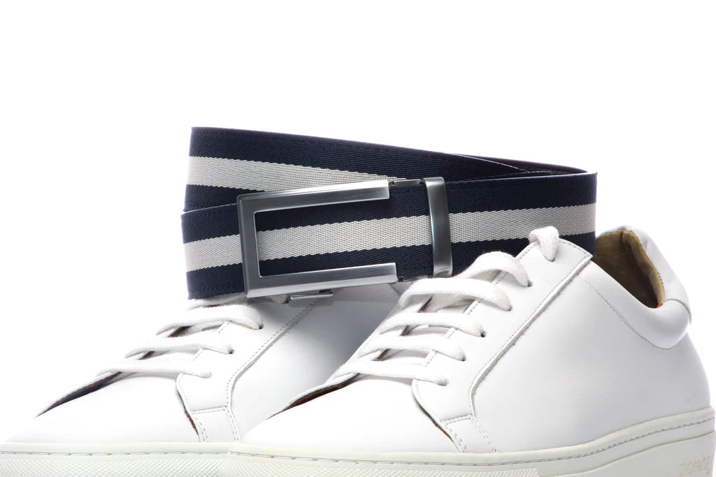Navy w/White Stripe Cloth Strap with Traditional in Silver Buckle (1.5") - Image 6